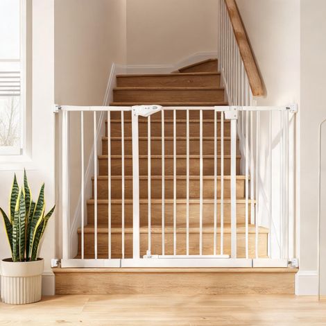 Barrière d'escalier blanche pour chien 74-147,5 cm en métal (1/5)