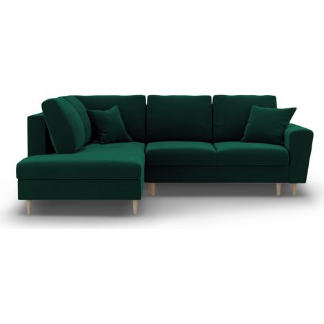Canapé-lit d'angle gauche + box 5 places velours vert bouteille (1/5)
