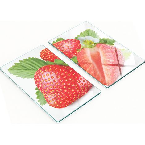 Tablas de vidrio decorativas multifuncionales para cocina con dise帽o de fresas, 2x30x52 cm.