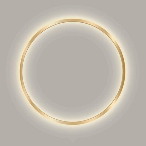 Lampe de fond de chambre à coucher avec anneau de 23,6 po, applique murale ronde en métal doré avec abat-jour en acrylique à bande, appliques murales linéaires à LED modernes de 15 W, lumière d'ambian (1/5)
