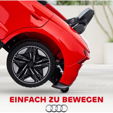 Voiture enfant électrique Audi sous licence, avec ceinture de sécurité, télécommande, phares, rouge et noir, 103x58x41cm (1/5)