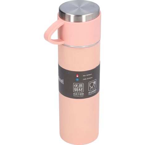 Mug isotherme de 500 ml, bouteille thermos en acier inoxydable, mug isotherme portable pour les activités de plein air, rose (1/5)