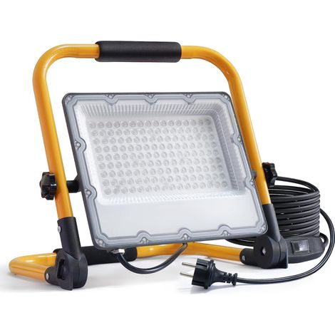 Lámpara de trabajo LED de 100 W con interruptor: potente e impermeable (IP66) para obras de construcción, 6500 K, 15000 lúmenes, con enchufe Schuko y cable de 4 m. Ideal para trabajos en interiores y  (1/5)