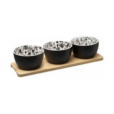 Set di antipasti con vassoio in bambù floreale bianco, 3 ciotole (1/4)