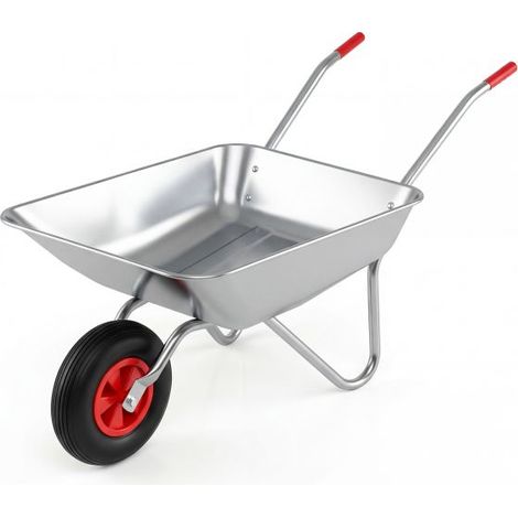 Brouette de jardin monoroue métallique basculante, 2 poignées, pneu caoutchouc grand format, capacité 62,5 L, charge max 136 kg pour jardin et exploitation agricole (1/5)
