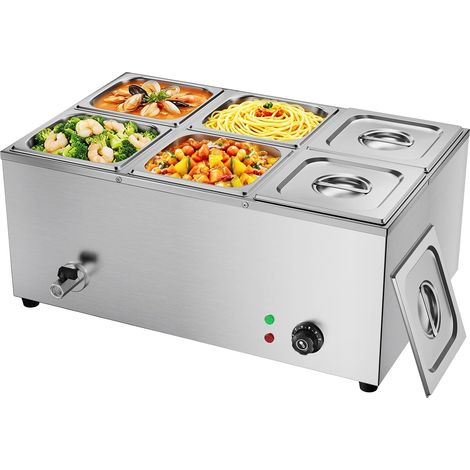 Bain Marie électrique en Acier Inoxydable 220V Chauffe-Plats Commercial avec 6 Bacs Casseroles avec Robinet de vidange Contrôle de la température (1/5)
