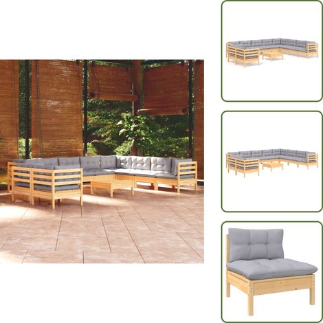 Madera maciza - vidaXL Juego de muebles de jardín 11 pzas y cojines madera maciza pino - Pino