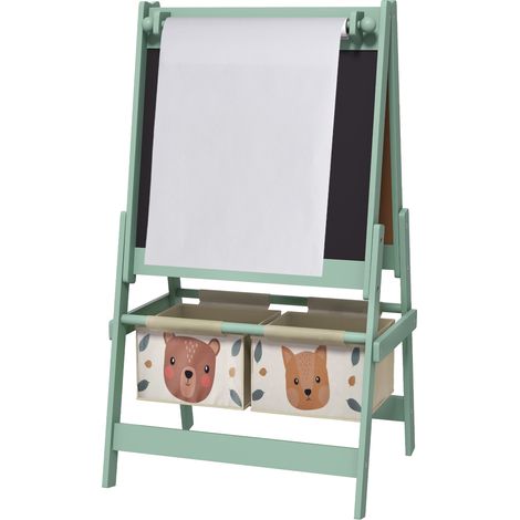 Tableau chevalet enfant double face ardoise craie rouleau papier 2 paniers rangement 54 x 46,5 x 93 cm vert (1/5)