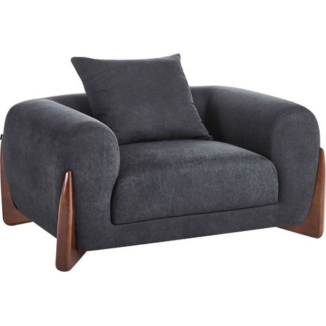 Fauteuil en Tissu avec Accoudoirs et Pieds en Bois Salon Moderne Noir Vinliden (1/5)