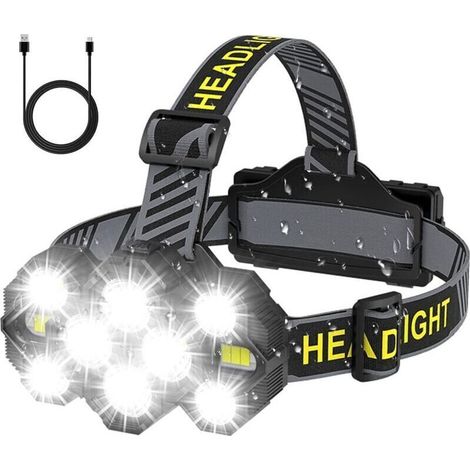Lampada frontale ricaricabile - 2022, aggiornata, 22000 lumen, 10 LED, 10 modalità, super luminosa, a mani libere, torcia frontale per campeggio, pesca, ciclismo, escursionismo, impermeabile (1/5)
