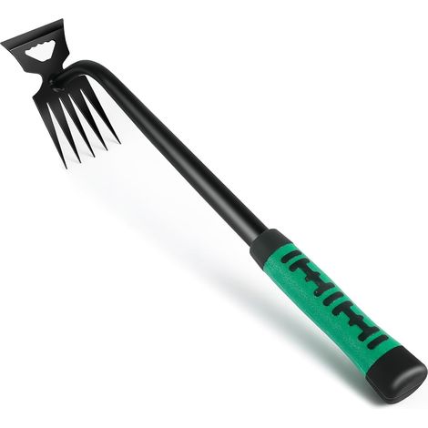 Désherbeur Manuel, 5 Dents Rateau de Désherbag, Râteau de Jardin en Acier Inoxydable Outil de Désherbage avec Long Manche, Outil de Mauvaises Herbes du Jardi Pelouses (1/5)