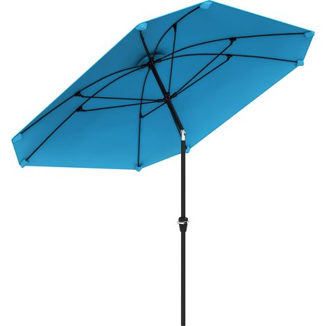 Gartenschirm 233 x 233 cm, verstellbarer Winkel, wasserdicht, Aluminiumstange, Fiberglasstreben, blauer Kurbelgriff, Sonnenschirm