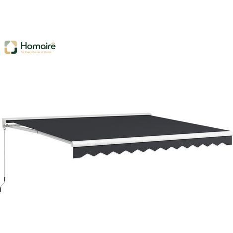 HOMAIRE Gelenkarmmarkise électrique 4x3m avec manivelle, télécommande et montage mural pour balcon et jardin, aluminium gris (1/5)