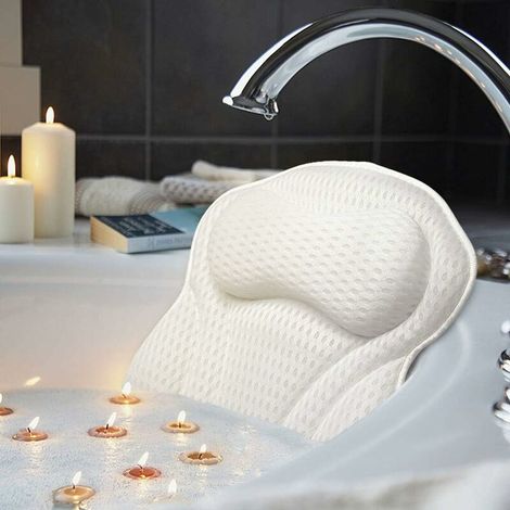 DEESSE SHOP - Oreiller de bain ergonomique de luxe avec technologie 4D Air Mesh et 6 ventouses, aide à soutenir la tête, le dos, s'adapte à toutes les baignoires, jacuzzis et spas domestiques.(44426 c (1/5)