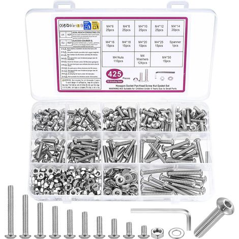 425 Pcs M4 Set di Vis et écrous,Assortiment de vis à tête creuse hexagonale (1/5)