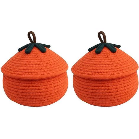 Panier tressé citrouille anti-poussière pour Halloween avec couvercle, panier de rangement de bureau, panier pour cosmétiques et autres articles de rangement pour collations (1/5)