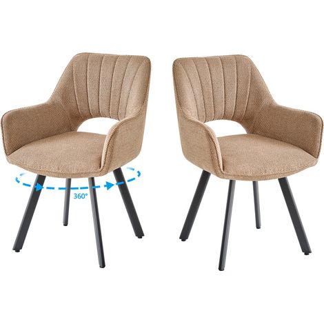 Wokaka - Pack de 2 Silla Giratoria de 360°, Silla de comedor moderna de lino, Acolchada con respaldo calado, Marrón claro