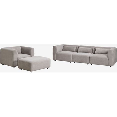 SKLUM Wohnzimmerset mit dreiteiligem Modulsofa, Sessel und Fogler-Hocker                                   