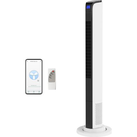 Ventilateur Colonne Silencieux, Ventilateur Tour 106,5 cm, 3 Vitesses, 3 Modes, Oscillation 60°, Minuterie 12H, 40dB, Télécommande, Écran Tactile, WiFi/APP, 65W, Pour Chambre, Salon, Bureau
