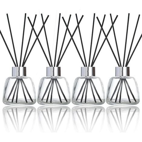 Lot de 4 Diffuseur en verre avec 100 Diffuseur Batonnets, 100ML Diffuser Jars, Flacons Diffuseurs Vides en Verre pour Chambre à coucher, Salle de bains, Bureau, Cadeaux pour filles et femmes (1/5)
