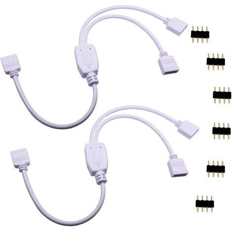2pcs Câble Diviseur 1 à 2 Bande LED RGB Câble Séparateur Ruban LED Répartiteur DC à 2 Voies 1 to 2 LED Splitter Cable 4 Broches Rallonge pour SMD 5050 3528 2835 RGB LED Strip -30cm, Blanc [Classe éner