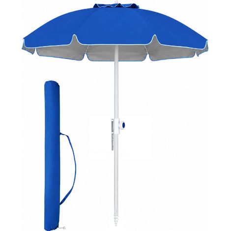 Ombrellone Mare Maxi 220 cm con Protezione UV, Palo a Vite e Inclinazione Regolabile, Parasole da Spiaggia con Presa d'Aria Antivento, Stecche Resistenti e Custodia Trasporto Blu (1/5)