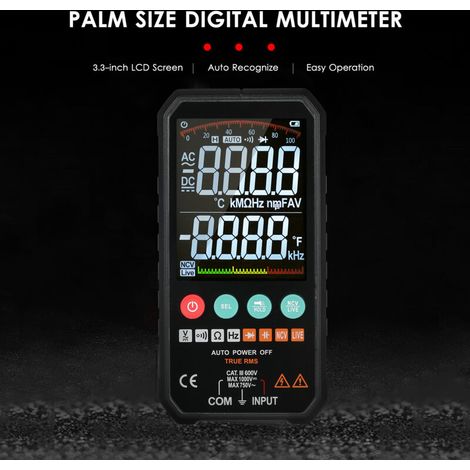 Multimetro digitale LCD ultrasottile da 3,3 pollici Jeffergarden Mastfuyi, 6000 conteggi True RMS, strumento universale, alta precisione, misurazione intelligente, tensione AC/DC, capacità, frequenza, (1/4)