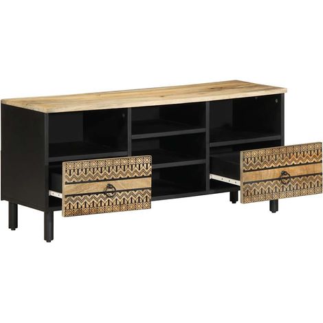 Meuble TV Banc TV Meuble de rangement - noir 100x33,5x46 cm bois massif manguier brut fr2541 - Maison La Vie