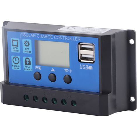 Câble d'alimentation 12 V/24 V pour voiture 20 A‑Contrôleur de charge solaire pour batterie acide, régulateur PWM, double sortie USB 5 V (1/5)