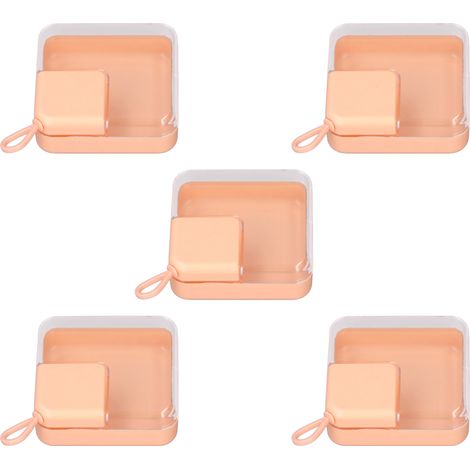 Étui de rangement pour houppette poudre, 5 pièces, rectangle transparent, portable avec anneau de suspension, couleur orange (1/5)