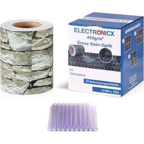 Electronicx PVC Sichtschutzstreifen Graue Steinoptik Sichtschutz Zaunfolie Doppelstabmatten 70m (2x35m) x 19 cm 450g/m² UV-beständig