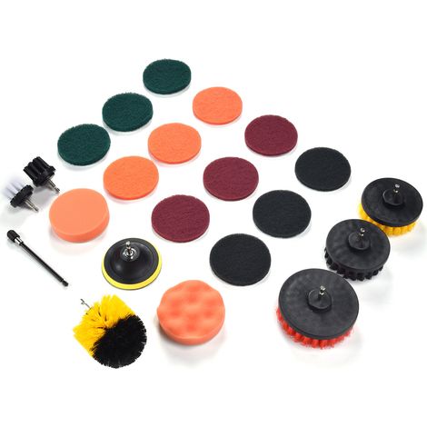 Lot de 22 brosses perceuse, accessoires éponges récurantes pour nettoyage sols murs, élimination poussière, tête de nettoyage (1/5)