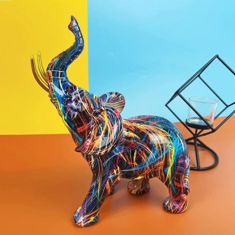 Statue - Éléphant - Graffiti Moderne - Résine Synthétique - 25CM - Décoration Intérieure (1/4)