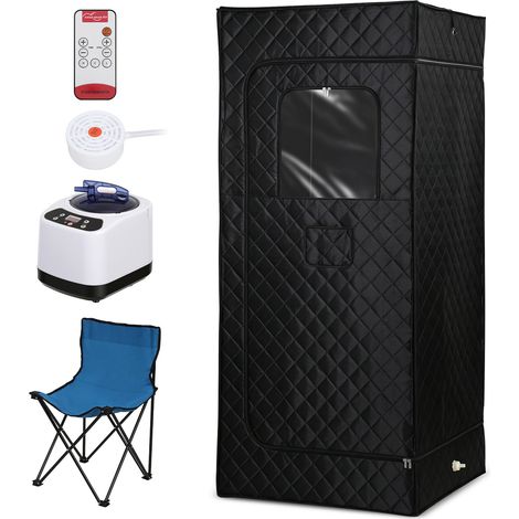 Jiubiaz Sauna a vapore portatile 1200 W con generatore da 3 L, telecomando e sedia pieghevole, nero (1/5)