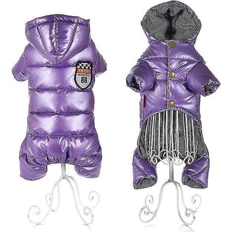 Manteau d'hiver chaud pour petits chiens, combinaison imperméable pour chiot, veste chien avec capuche, salopette pour Chihuahua Yorkie, tenue violette, taille 12 (1/5)