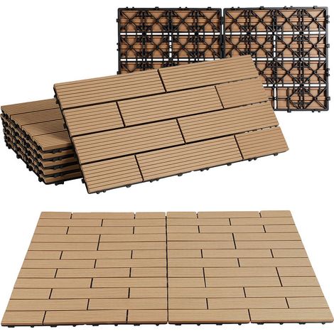 Wolketon 42 pezzi Teak Listoni e piastrelle WPC effetto legno, resistenti all'acqua, senza schegge, comodi a piedi nudi (1/5)