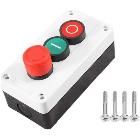 Bouton-poussoir d'arrêt d'urgence momentané NF/NO, interrupteur rouge et vert, 600 V, 10 A (1/5)
