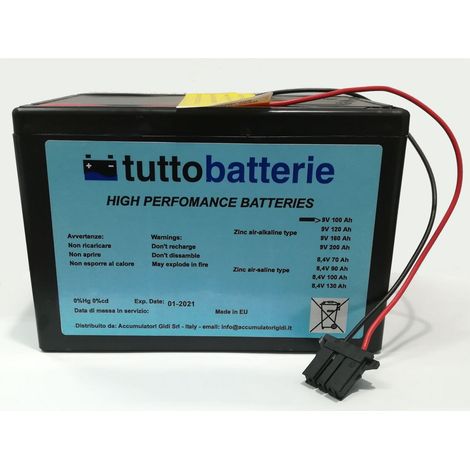 PILA ad ARIA DEPOLARIZZATA ALCALINA 9V 100Ah con connettore Parkeon Stelio (1/2)