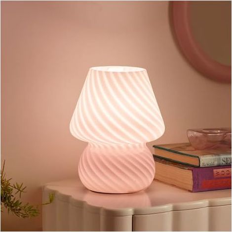 Lampe Champignon - Lampe a Poser avec Verre à Rayures, Lampe de Chevet Chambre, Salon, Café, Bureau, Ampoule Incluse, Cadeau pour les Filles, Femmes, Anniversaire, Nouvelle Année, Rose (1/5)