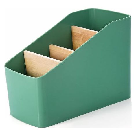 Boite De Rangement Bureau - Bois Massif - 5 Compartiments Reconfigurables - Pour Stylos Télécommandes Cosmétiques - Vert (1/5)
