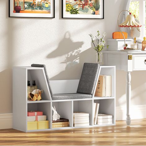 Mobile contenitore con seduta, 6 scomparti, 105 x 30 x 63 cm, bianco HAVRYA (1/5)