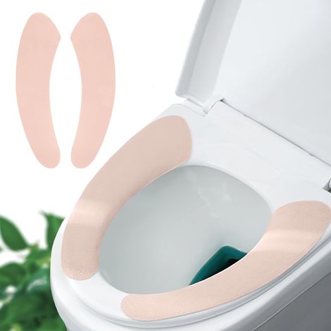 1 Paar dünner und warmer WC-Sitzschutz – selbstklebend, verstellbar und zuschneidbar, komfortabel und leicht zu reinigen (Rosa) (1/5)