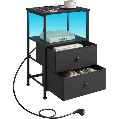 WOLTU 1x Comodino Mobiletto Cassettiera 2 Cassetti Design Con Led Nero