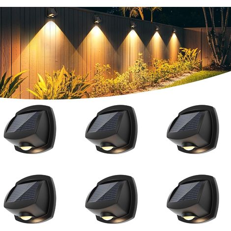 Wasserdicht (IP65) – Solar-Treppenleuchten für Zaun, Terrasse und Treppe – Zweifarbige LEDs mit 3 Lichtmodi – Wandleuchte – 6-teilig (1/4)