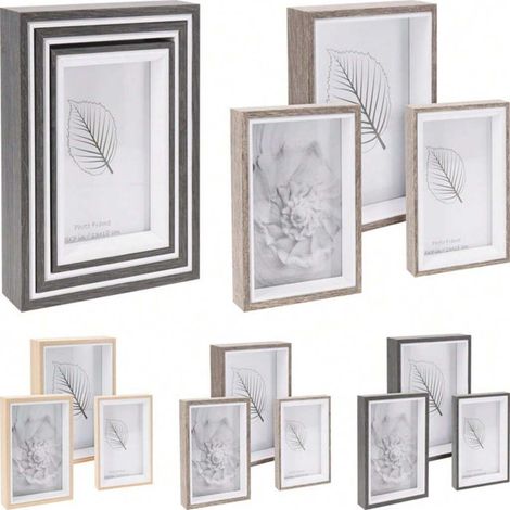 Lot de 3 cadres photo assortis, décoration murale moderne, noir et bois, formats variés, pour salon, chambre, bureau, présentoir de photos élégant