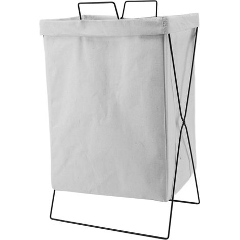 Panier à linge pliable, cadre en fer épais, long rectangle, bac de rangement pour vêtements, jouets, livres, serviettes, blanc, petit format (1/5)