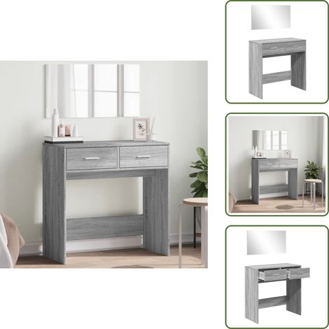 The Living Store Coiffeuse avec miroir sonoma gris 80x39x80 cm - Coiffeuse - Meuble De Salle De Bain - Table De Maquillage - Miroir - Mobilier Intérieur