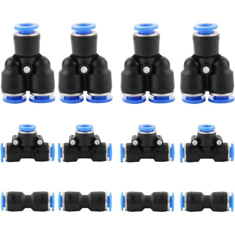 DOLASO 12 Stück pneumatische Schlauchanschlüsse, pneumatische Steckanschlüsse, pneumatische Luftschlauchanschlüsse, 1/4 Zoll (6 mm: Y+T+I-Typ-Kombination) (1/5)