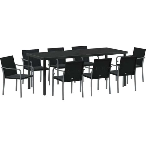 Maison Exclusive - Set da Pranzo per Giardino 9 pcs Nero e Grigio Rattan in PE