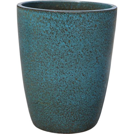 Pot grande taille d'extérieur MAZARIN 45x58cm bleu fer, fait main en terre cuite émaillée, résistant au gel (1/2)